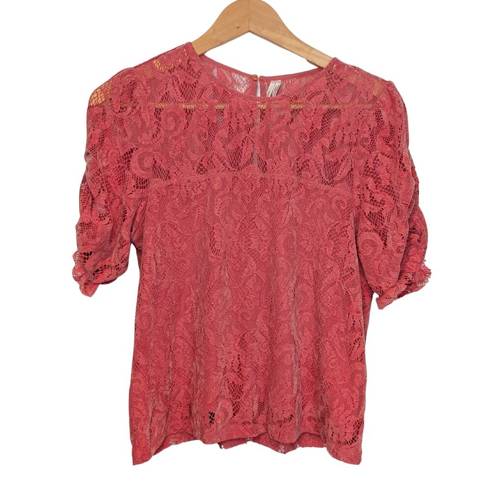 Anthropologie Women's Lace Top size small shirt Pink blouse casual feminine